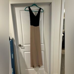 black/beige floor length gown